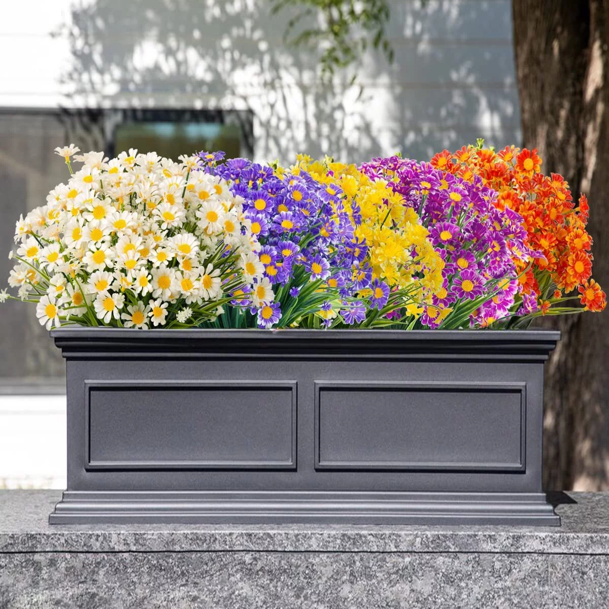 Morttic 6 Bundles Outdoor Artificial Daisies Fake Flowers UV Resistant Shrubs, Faux Plastic Greenery for Indoor Outside Hanging Plants Garden Porch Window Box Home Wedding Farmhouse Decor（Fuchsia）