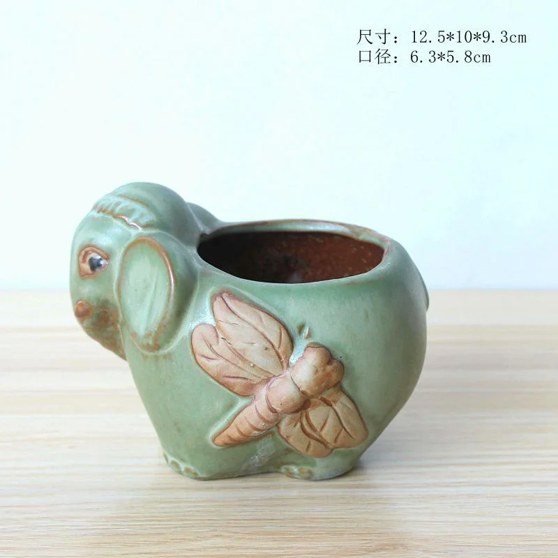 Ceramic Elephant Succulent Planter with Kiln Glaze - Elephant Succulent Pot for Home and Office Decoration