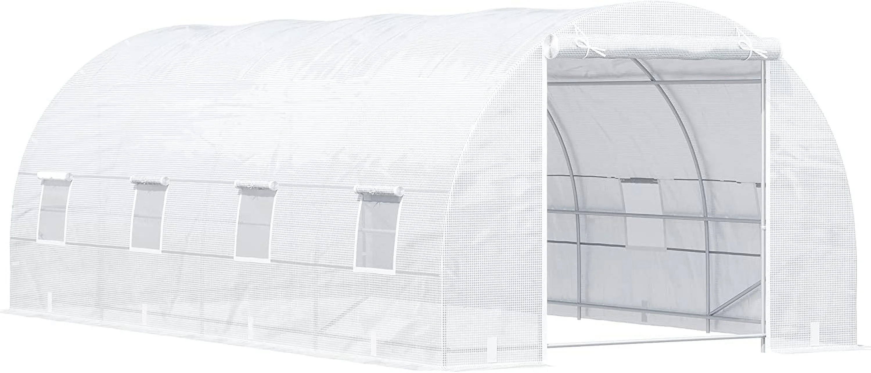 20' x 10' x 7' Walk-in Tunnel Greenhouse with Zippered Door & 8 Mesh Windows, Large Garden Green House Kit, Galvanized Steel Frame, White