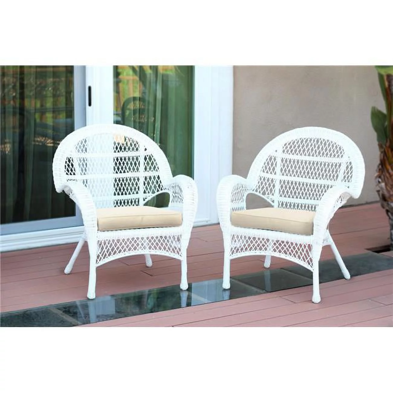 W00209-C-2-FS001-CS Santa Maria White Wicker Chair with Ivory Cushion - Set of 2