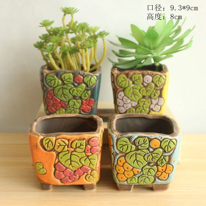 Ceramic Flower Pot - Hand-painted Korean Style Succulent Planter for Desktop