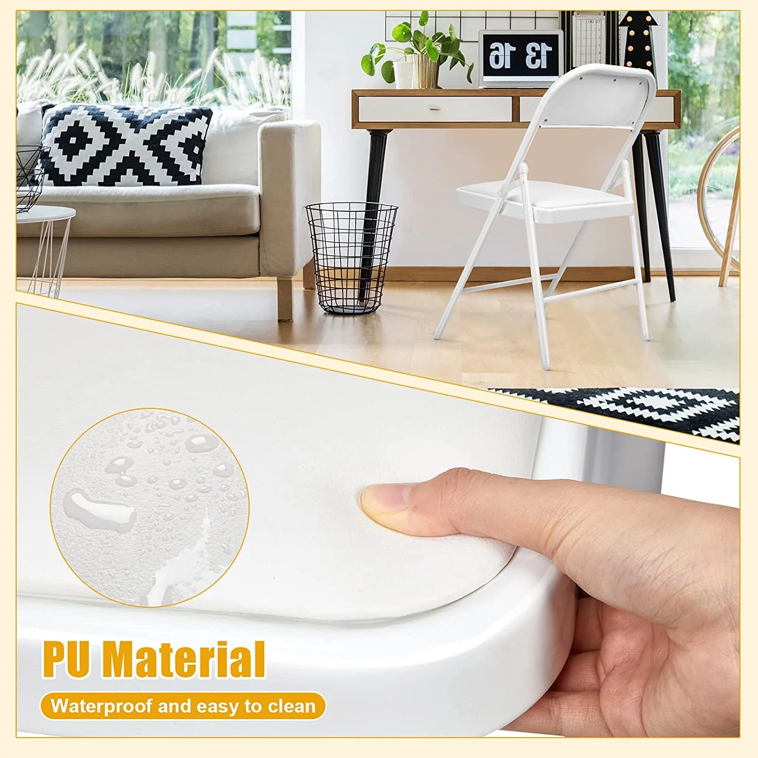 Vebreda Folding Chair (4 Pack) Vinyl Padded Seat Metal Frame Home Office, White