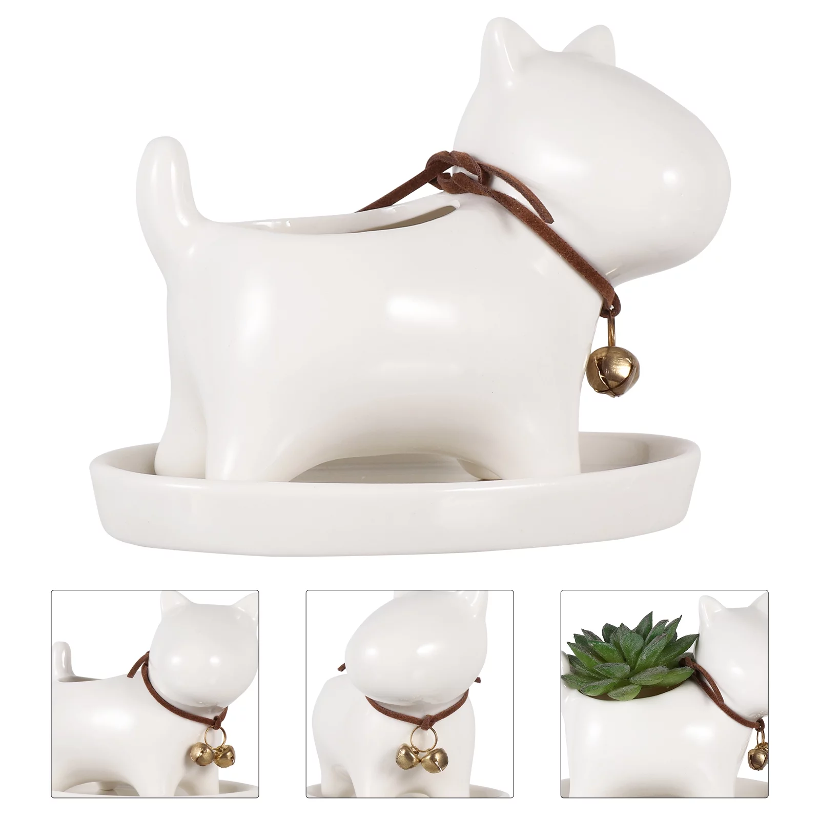 Guichaokj Dog Succulent Planter With Tray Saucer Fun Animals Ceramic Plant Pot Flower Vase