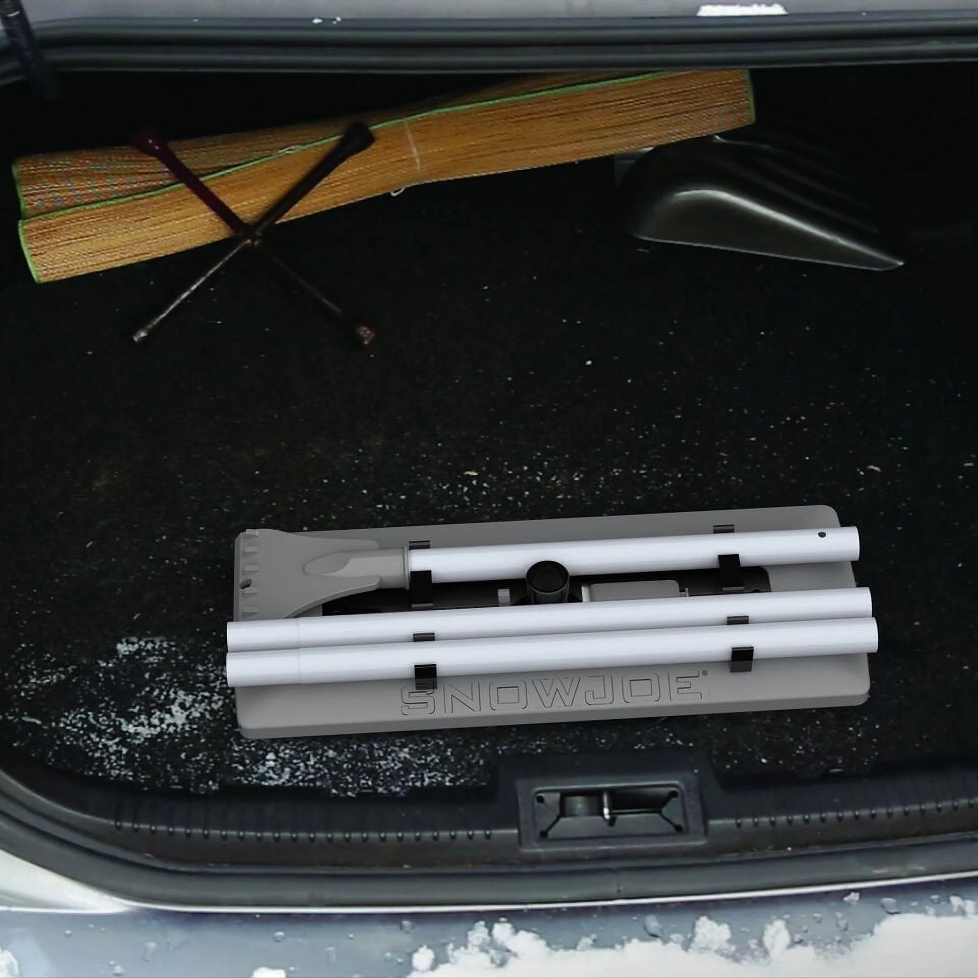 Snow Joe 3-In-1 Telescoping Snow Broom Ice Scraper | 18-Inch Foam Head | Headlights (Grey)