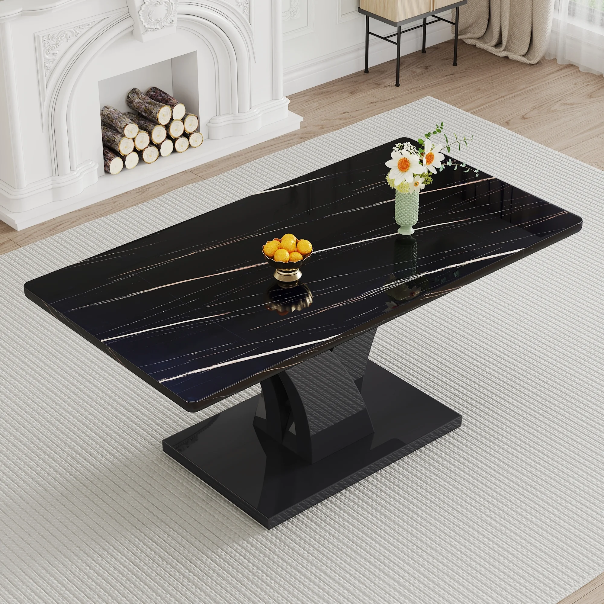 Fashion Simplicity Modern dining table, black desktop and black MDF leg dining table are the perfect choice for dinner