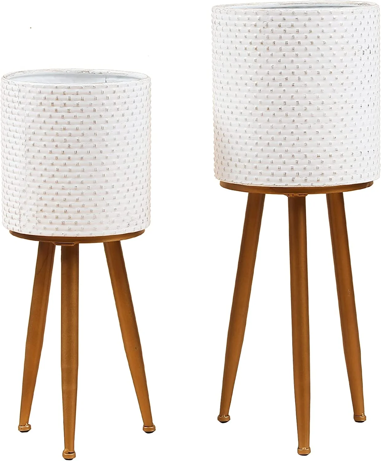 2pc Metal White Planters,Tall Plant Stand with Metal Legs, Large Plant Pot,Pots for Indoor Plants,Plant Stands for Indoor Plants Multiple