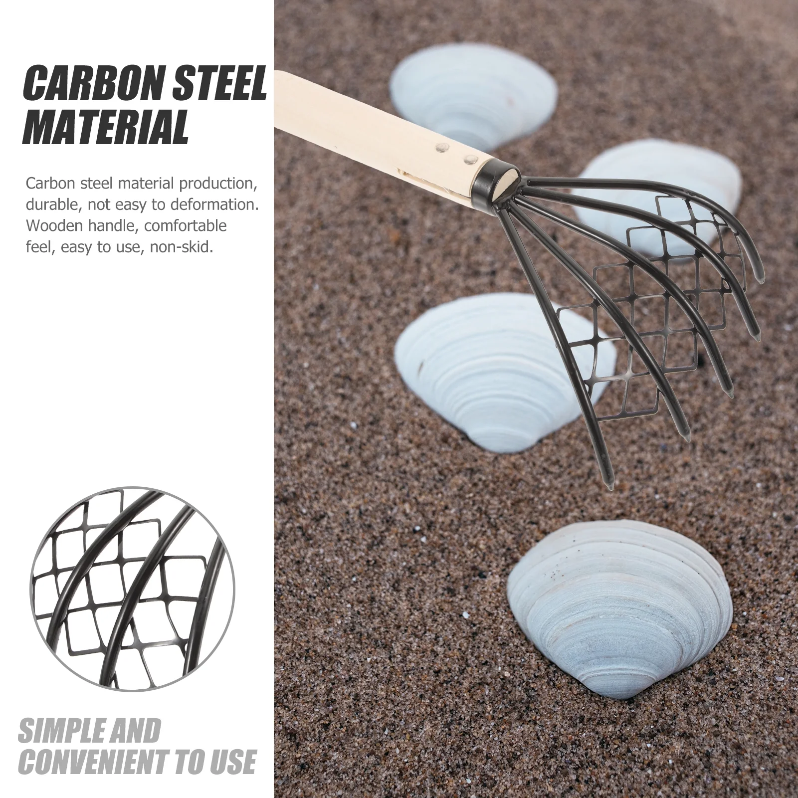 Gongxipen 2pcs Carbon Steel Clam Rake with Net Oyster Shell Digging Tool Rake Tool