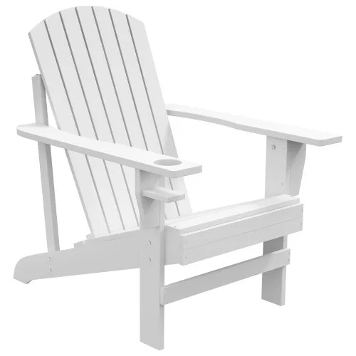 Zateety Wooden Adirondack Chair, Outdoor Patio Lawn Chair with Cup Holder, Weather Resistant Lawn Furniture, Classic Lounge for Deck, Garden, Backyard, Fire Pit, White On-Site