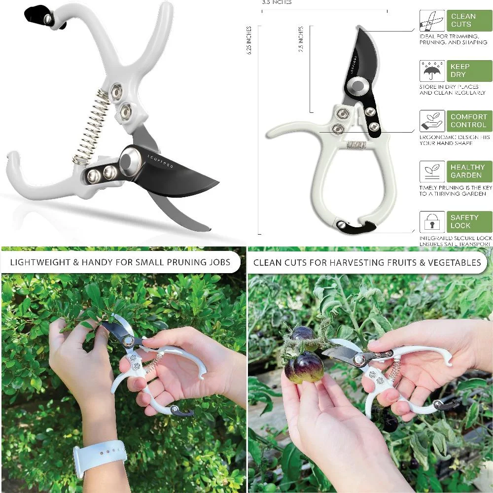 Ergonomic Modern Garden Bypass Pruning Shears - Hand Pruner for Precision Garden Trimming  Plant Trimming Scissors  Herb Snips  and Flower Clippers - Comfortable Handle Garden Tools