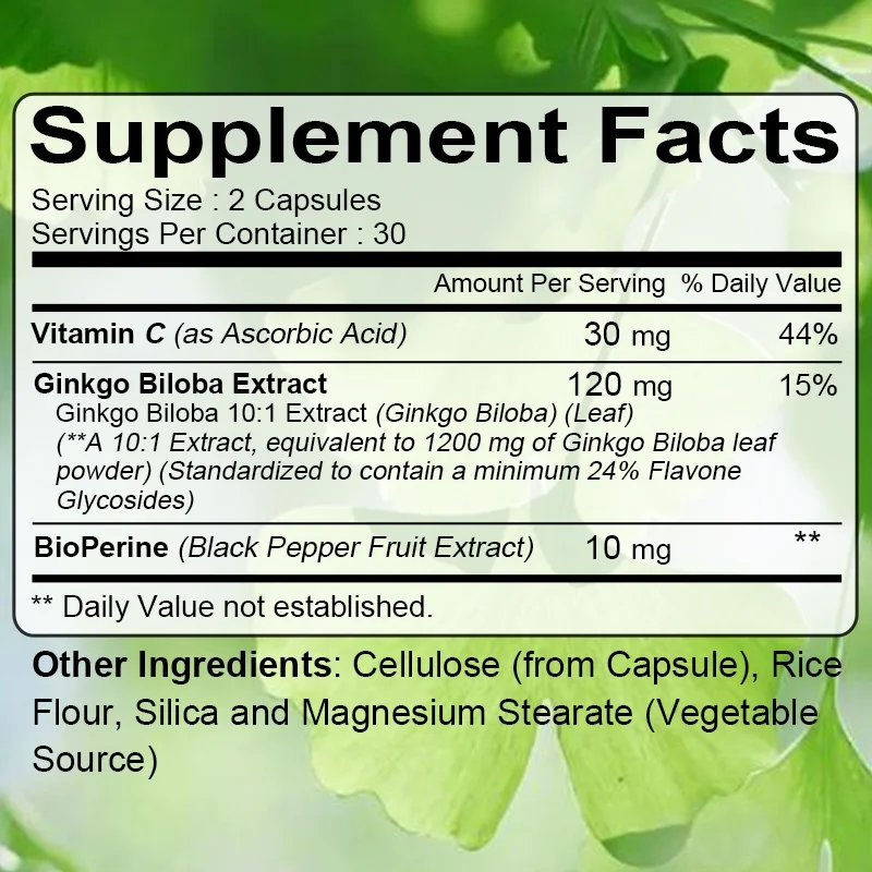 Kenofor 1200mg Ginkgo Biloba Capsules - With Vitamin C - Improves memory, strength and clear thinking