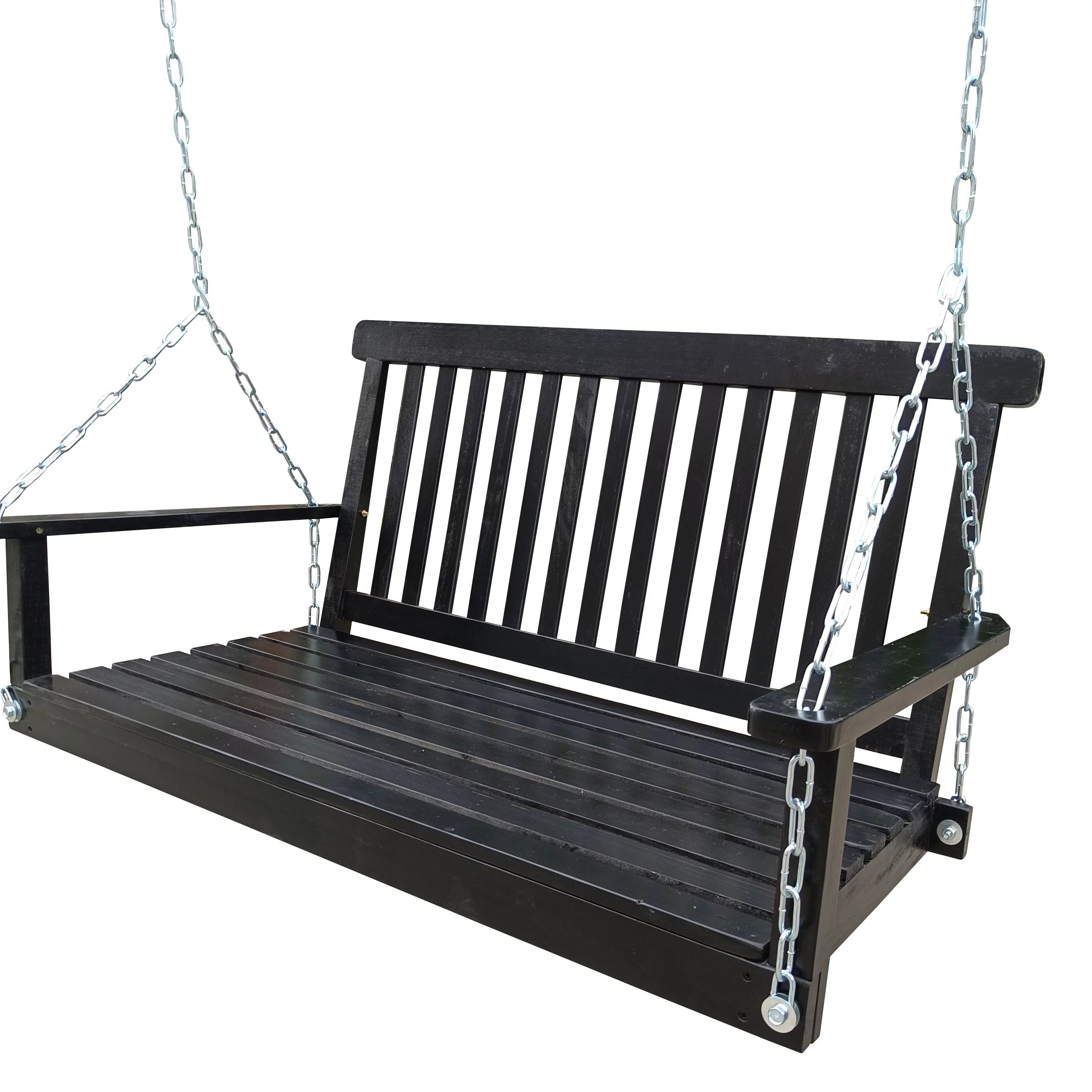 Front Porch Swing with Armrests, Wood Bench Swing with Hanging Chains,for Outdoor Patio ,Garden Yard, porch, backyard,&nbsp; or sunroom,Easy to Assemble,black