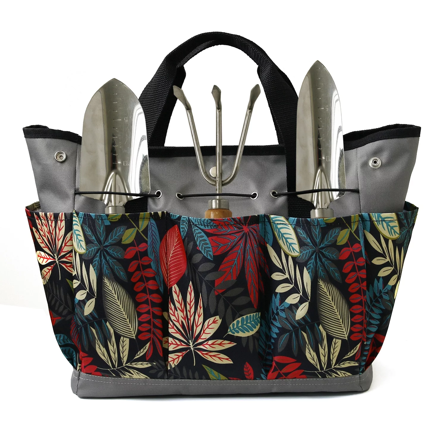 MYDAYS Canvas Garden Tool Tote Bag, Heavy-Duty Gardening Pouch, Vegetable Herb Garden Hand Tool Storage Tote, with 8 Pockets and Leather Handle, Floral Gardening Gift, Tools Not Included