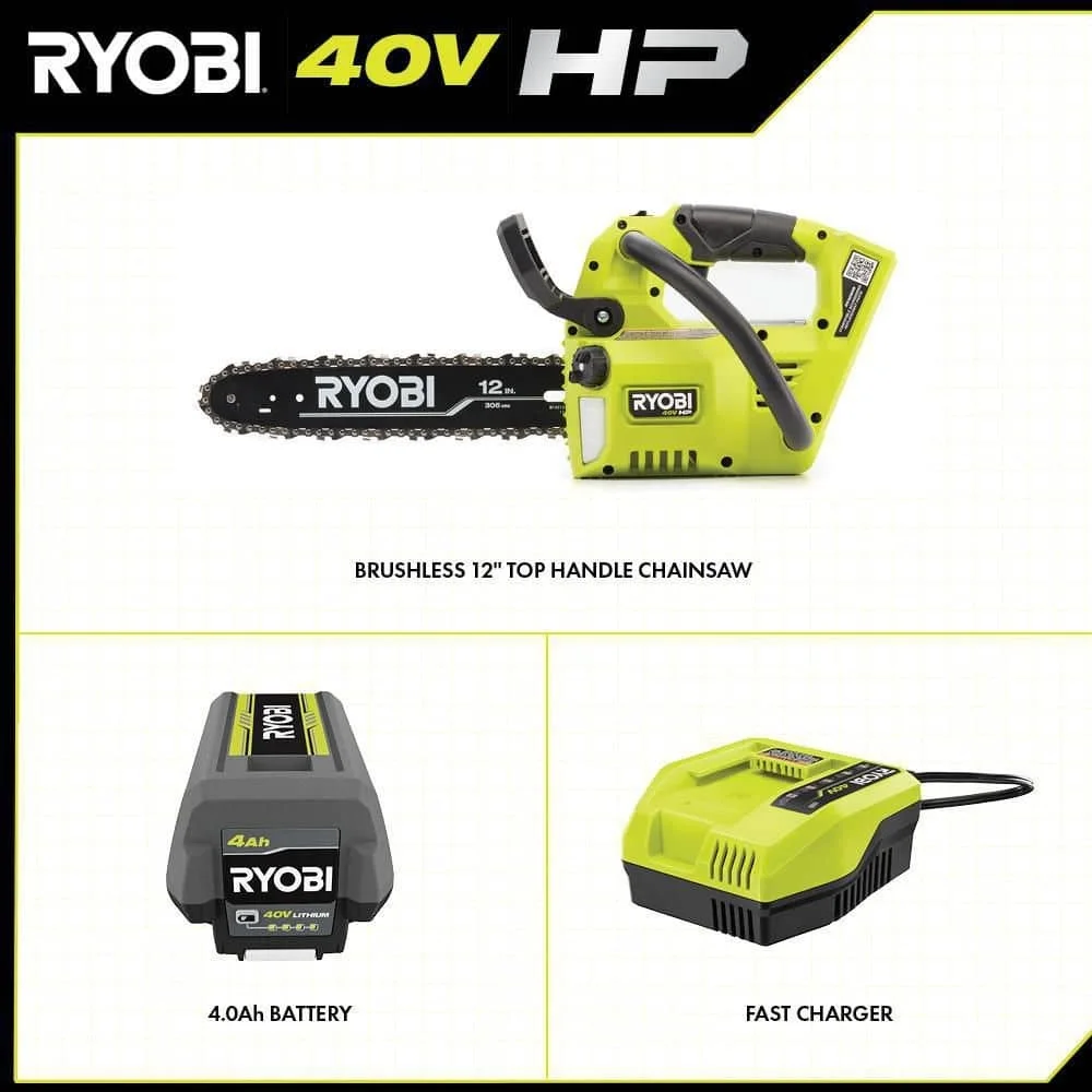 40V HP Brushless 12 in. Top Handle Battery Chainsaw with 4.0 Battery and Charger