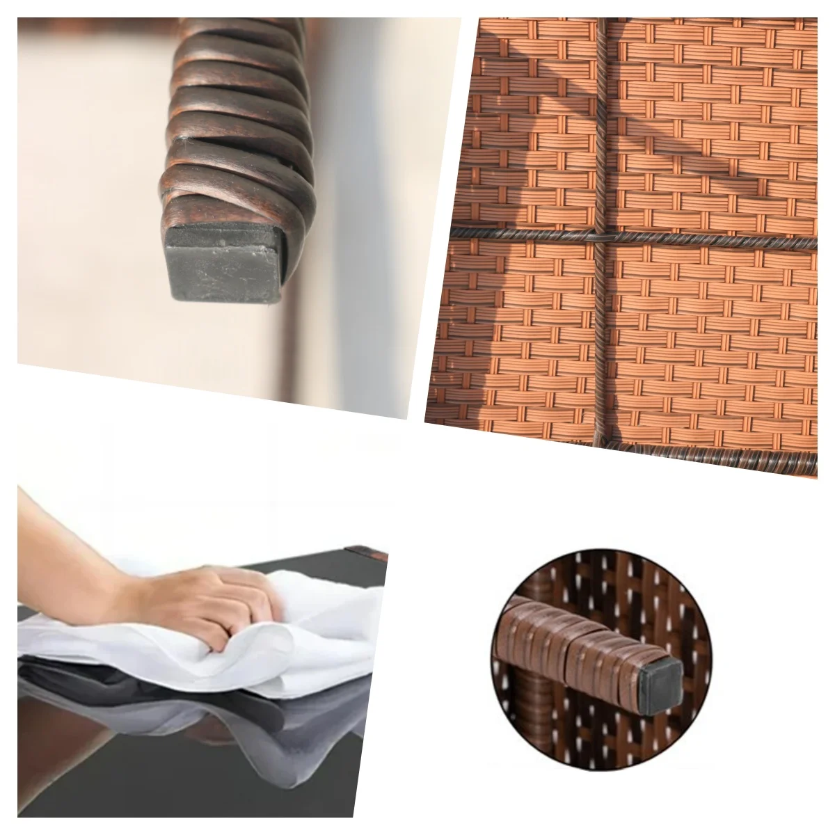 Shinpt Patio Furniture Set 4 Pieces, Rattan Balcony Sets for Graden and Lawn, Outdoor Conversation Sets with Rattan Chair, Wicker Sofa and Glass Coffee Table, Brown