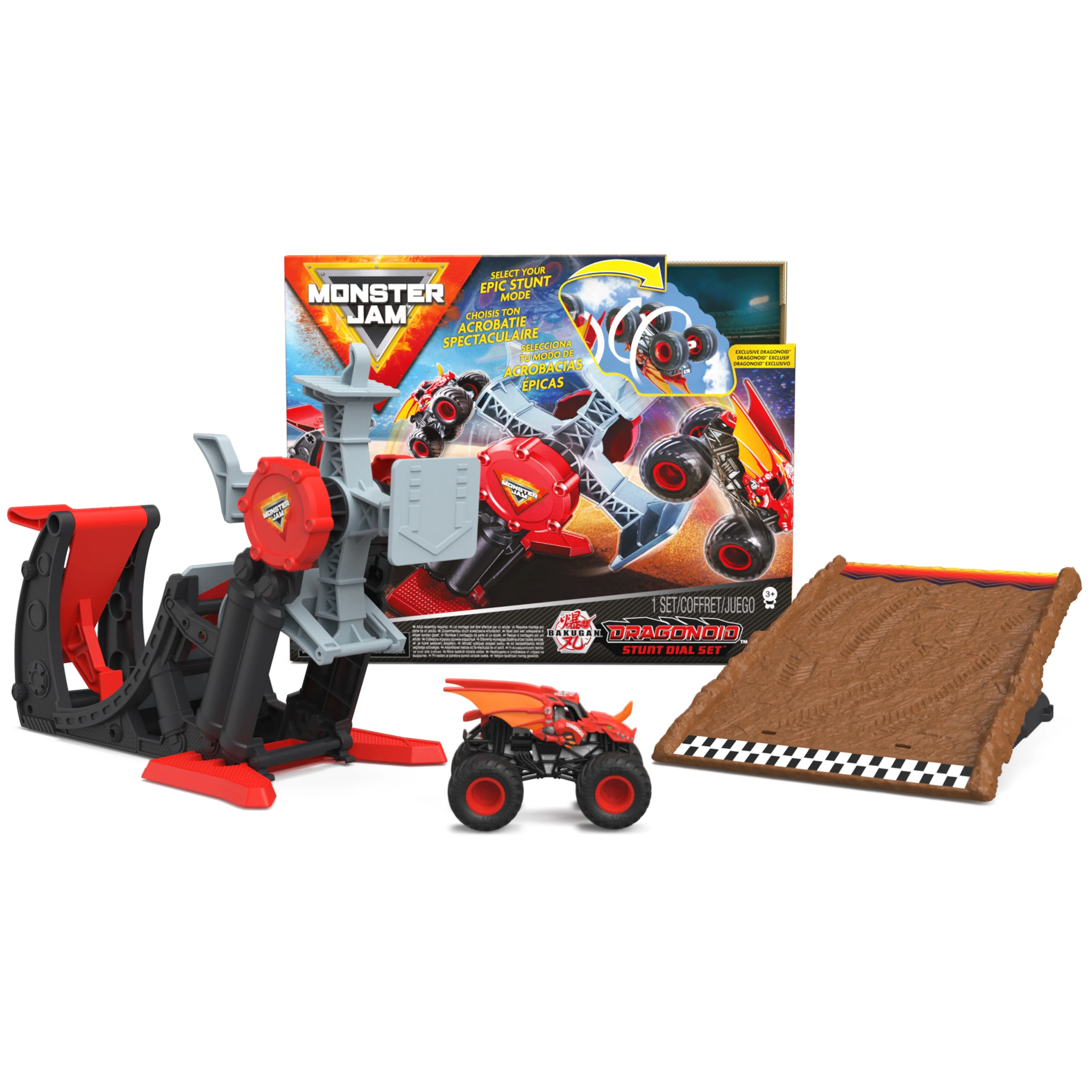 Monster Jam, Official Bakugan Dragonoid Stunt Dial Playset with Exclusive 1:64 Scale Dragonoid Die-Cast Monster Truck