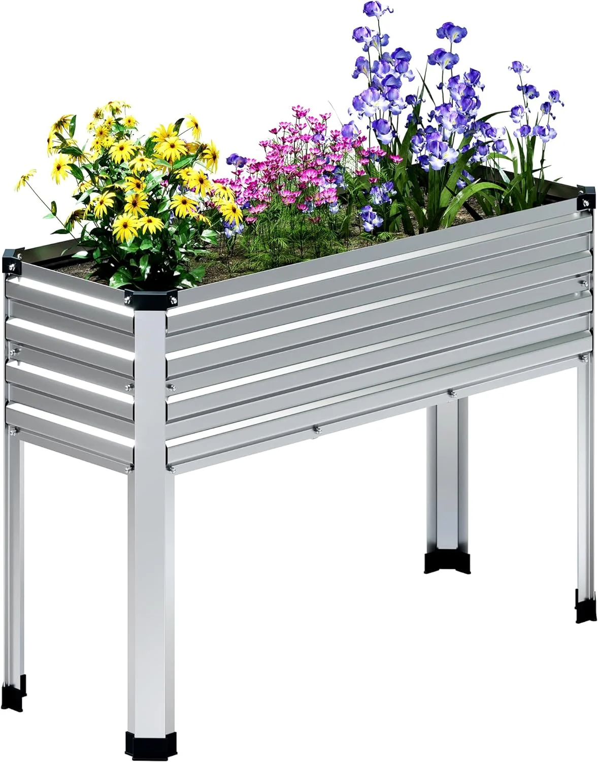 Galvanized Raised Garden Bed Outdoor with Legs,48×18×32in Metal Elevated Raised Planter Box for Backyard, Patio, Balcony, 300lb Capacity,Silver