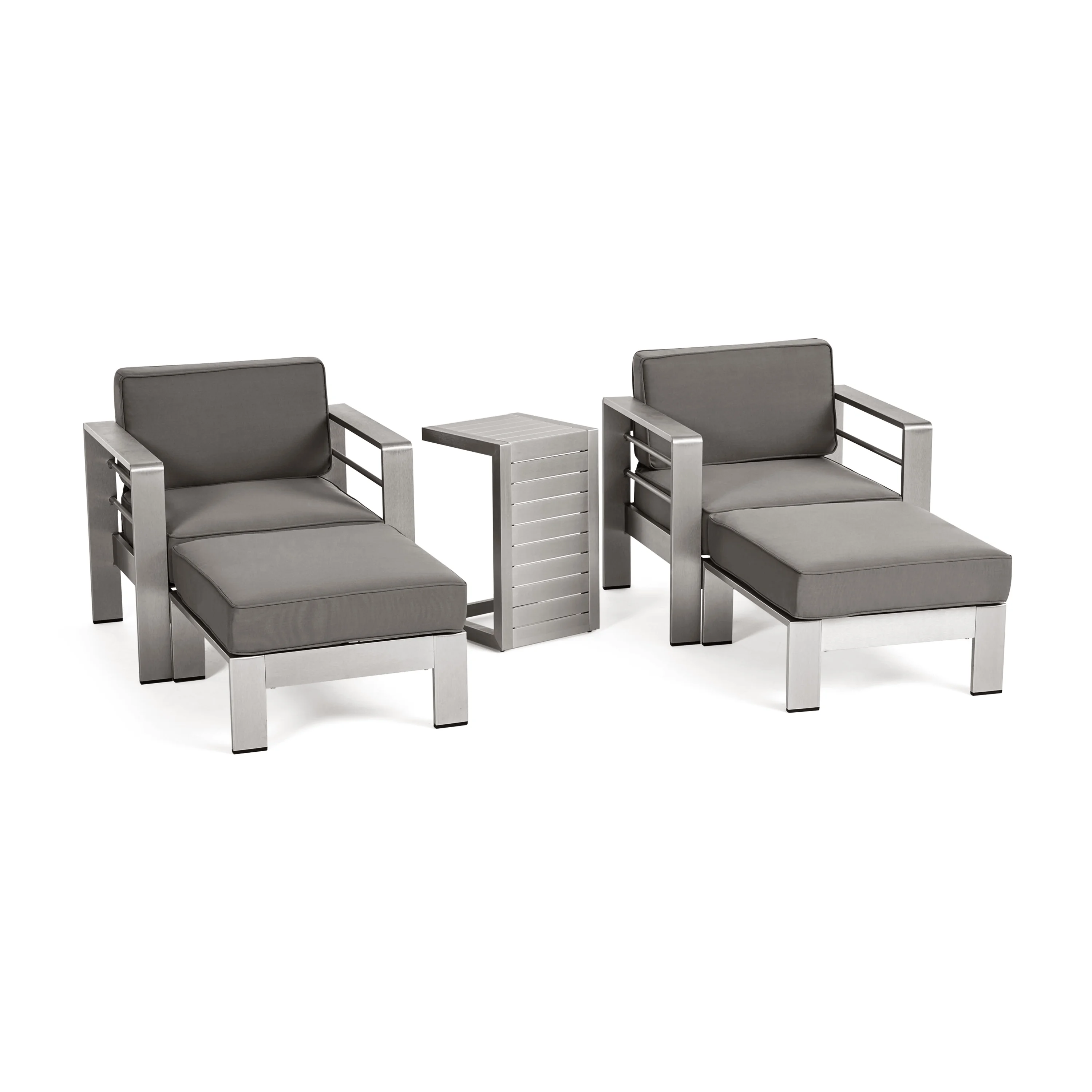 GDF Studio Emily Coral Outdoor Aluminum 2-Seater Chat Set, Silver and Khaki