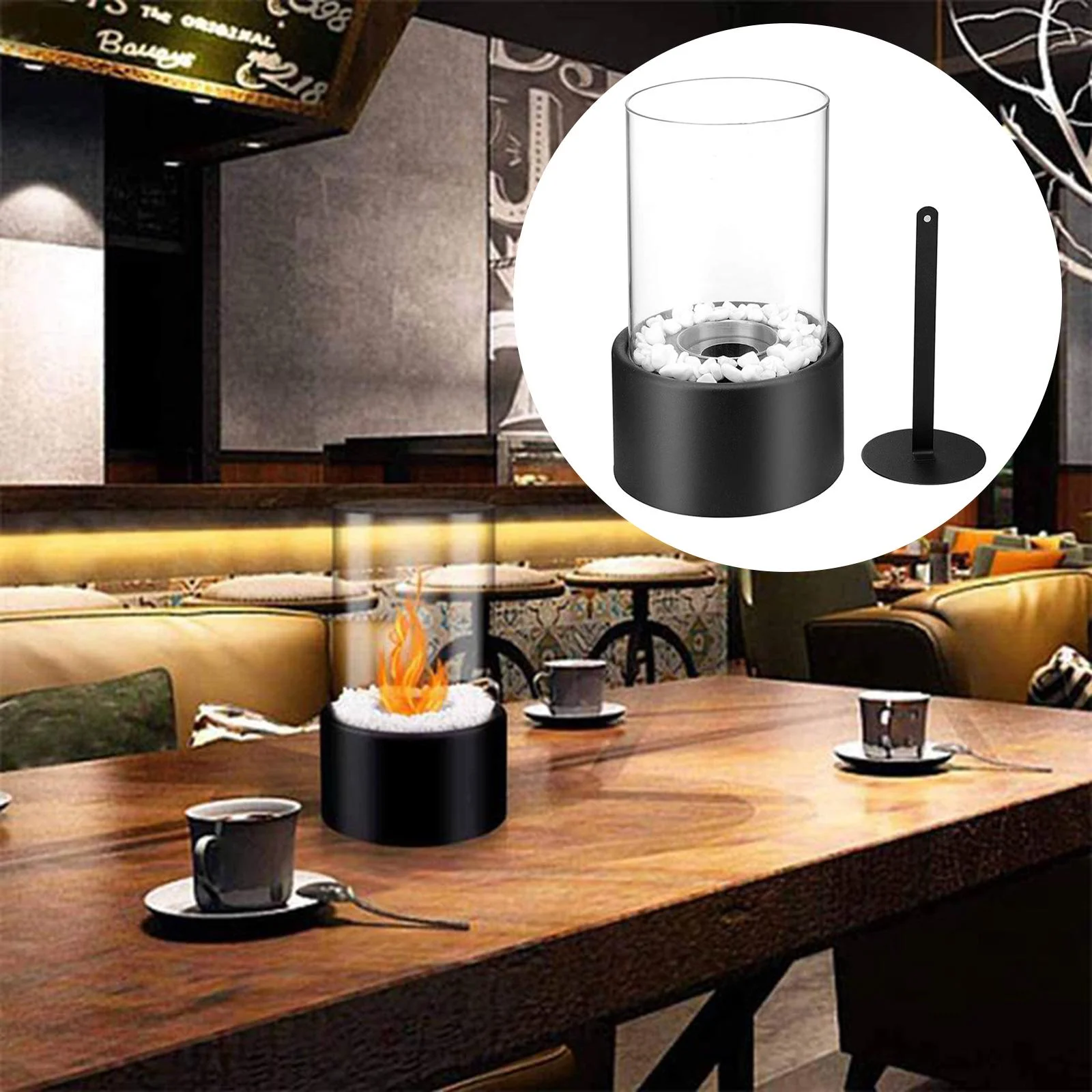 Small Black Tabletop Fire Windproof Alcohol Mini Fireplace Bio Fireplace for Patio Balcony Home Garden Indoor