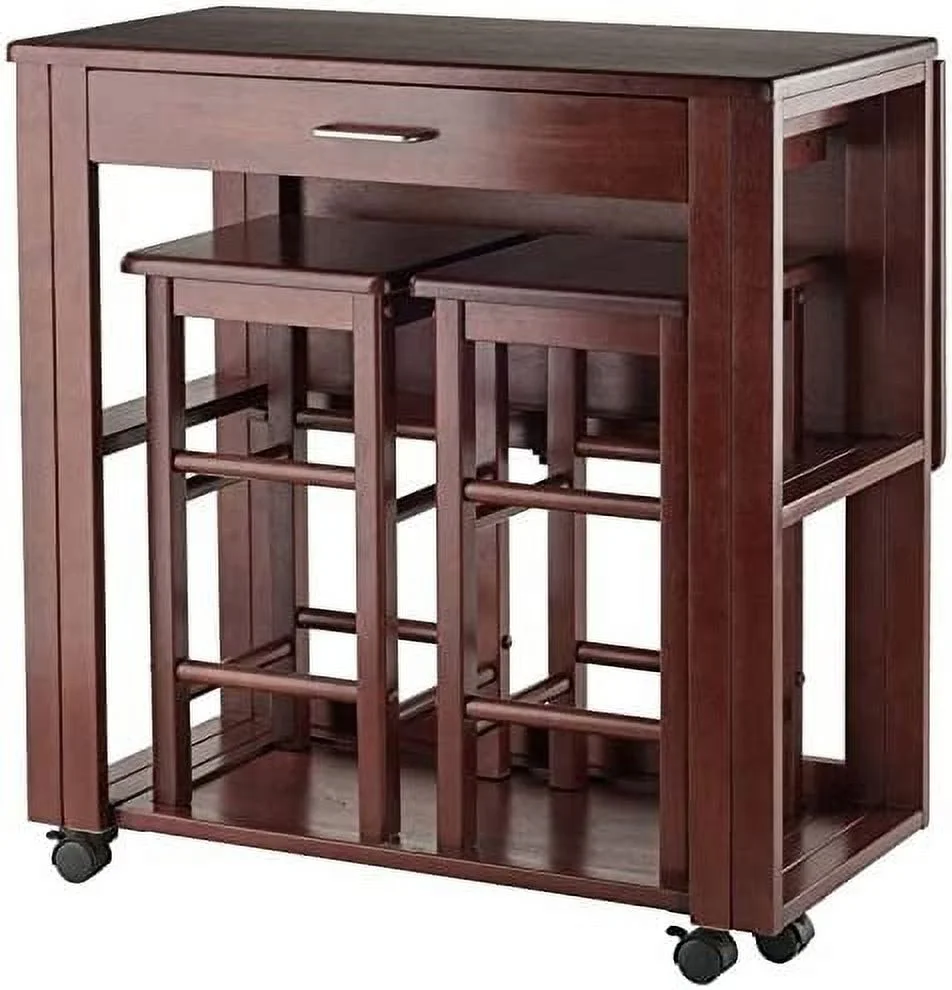 Transitional Solid Wood Drop Leaf Dining Set In Walnut