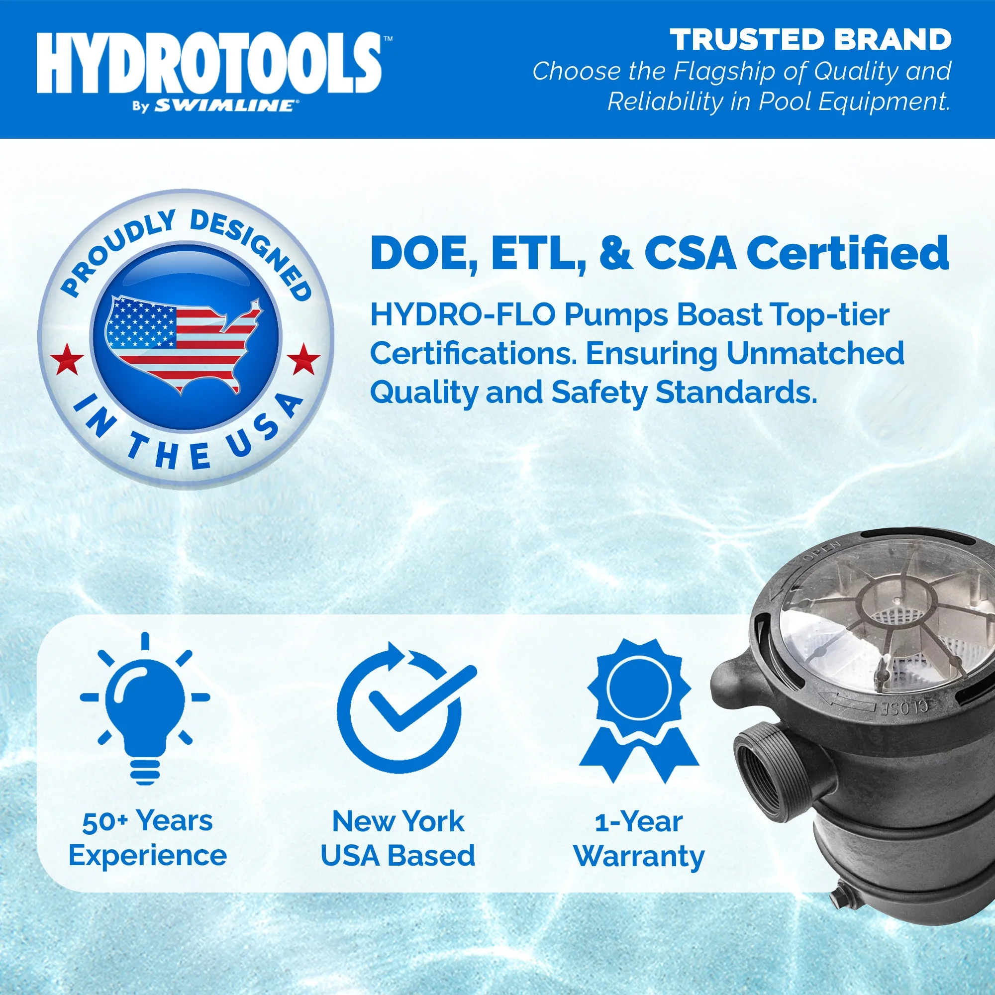 HYDROTOOLS By SWIMLINE 722061 Hydro-Flo 1.5 HP (1.2 THP) 4980 GPH ABOVE GROUND Powerful Pool Pump 1 Speed Extra Large Strainer Basket Vertical Discharge 115V Energy Saving Silent Noise DOE Certified