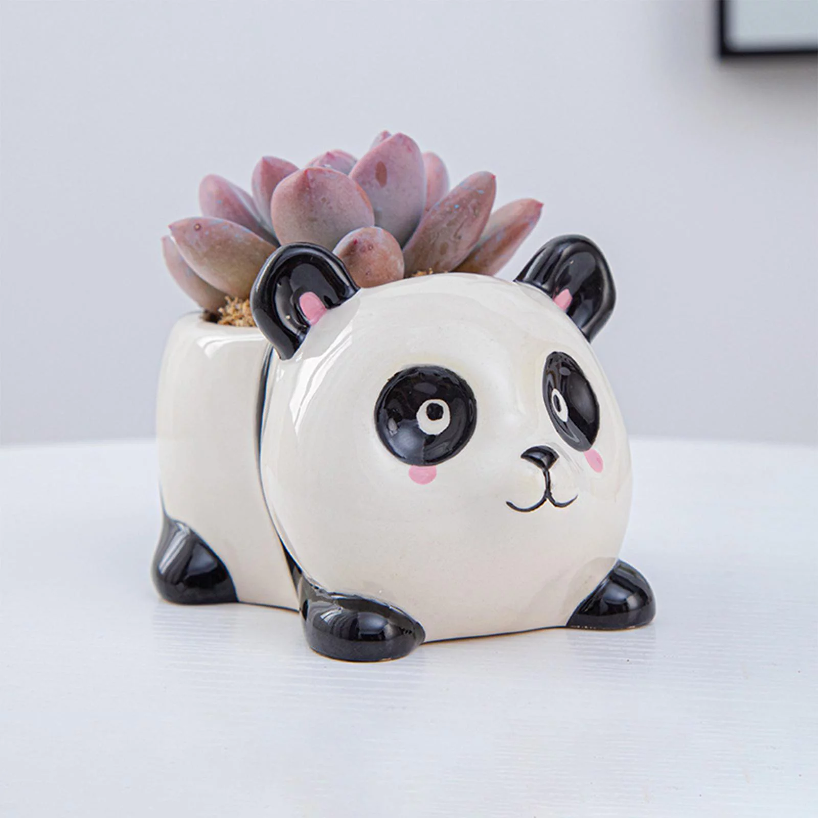 Ceramic Mini Animal Flower Pot Planting Holder Handmade for Balcony, Windowsill, Panda