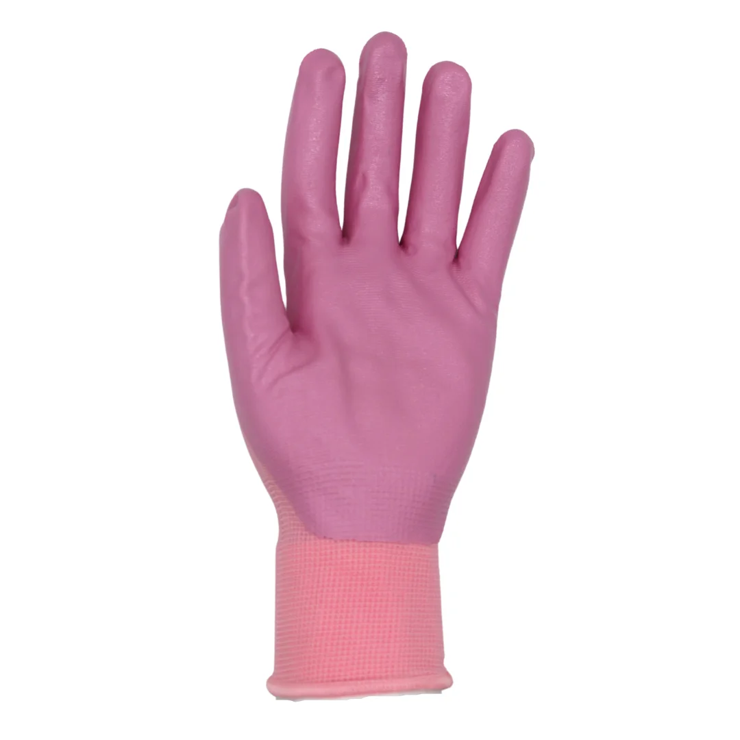 Red Steer A369 Flowertouch Lawn & Garden Gloves, Nitrile Palm, Breathable and Lightweight, Pink, Size Medium