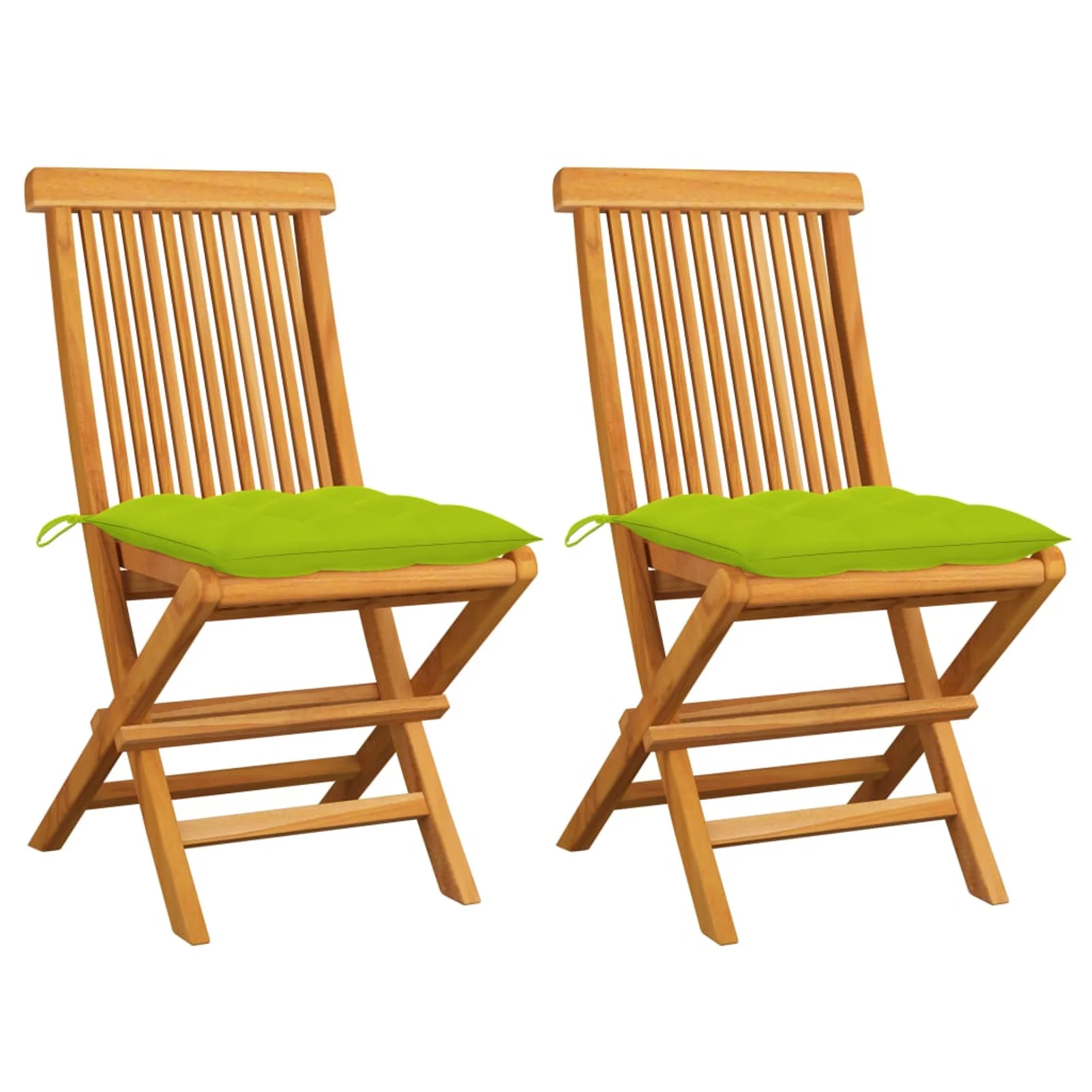 Walmeck Patio Chairs with Bright Green Cushions 2 pcs Solid Teak Wood