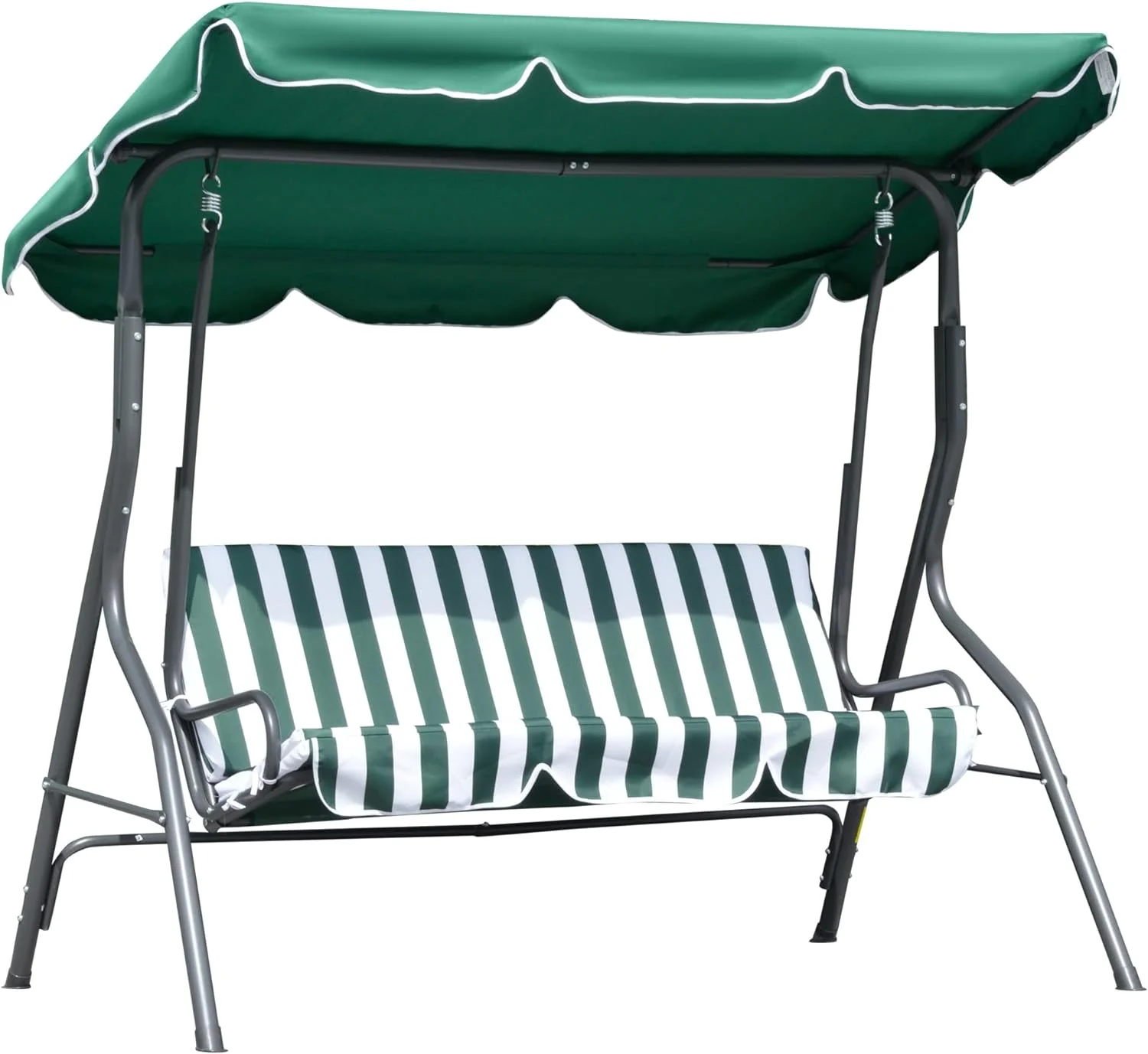 Green 3-Seat Patio Swing: Removable Cushion, Steel Frame, Adjustable Canopy