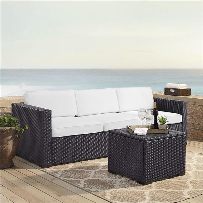Crosley  Biscayne 3 Piece Outdoor Wicker Seating Set - One Loveseat, One Corner & Coffee Table, White
