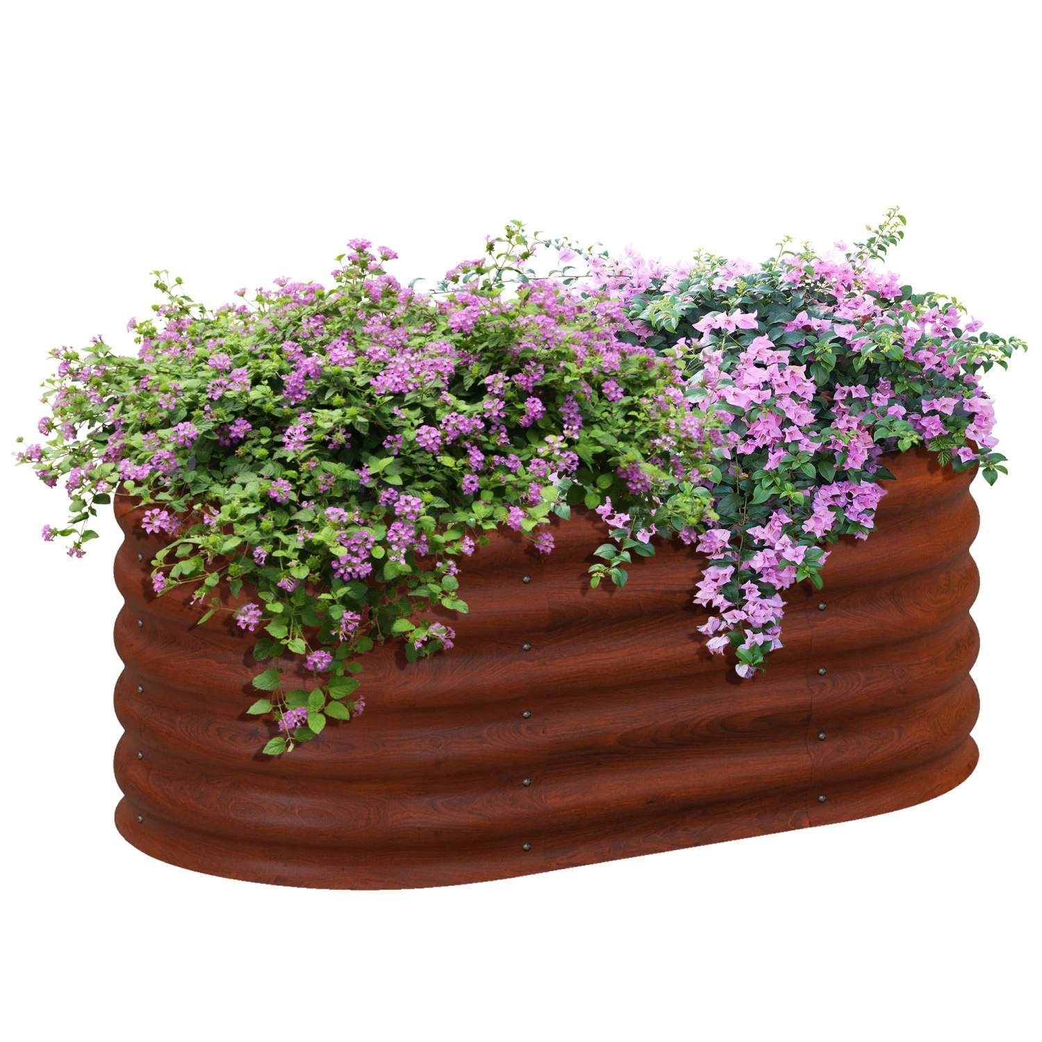 JHOOTUUO 3.5‘ x 2‘ x 1.4‘ Galvanized Raised Garden Bed Kit  Outdoor Metal Elevated Planter Box with Safety Edging  Easy DIY Stock Tank for Growing Flowers  Herbs & Vegetables  Brown