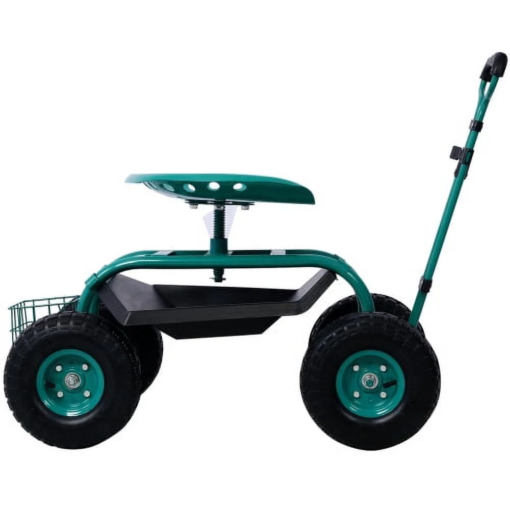 ACETEK 360 Swivel Seat,Rolling Garden Scooter Garden Cart Seat with Wheels and Tool Tray, Green