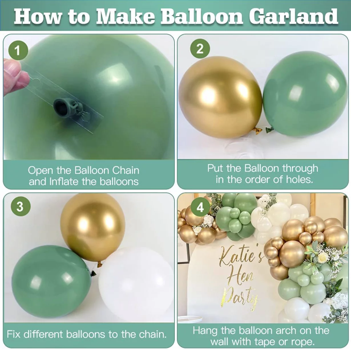 YANSION Balloon Arch Sage Green, Balloon Garland Arch Kit Avocado Green Mint Green White Gold Latex Balloons Pack 103pcs for Birthday Baby Shower Wedding Jungle Safari Party Graduation Decorations