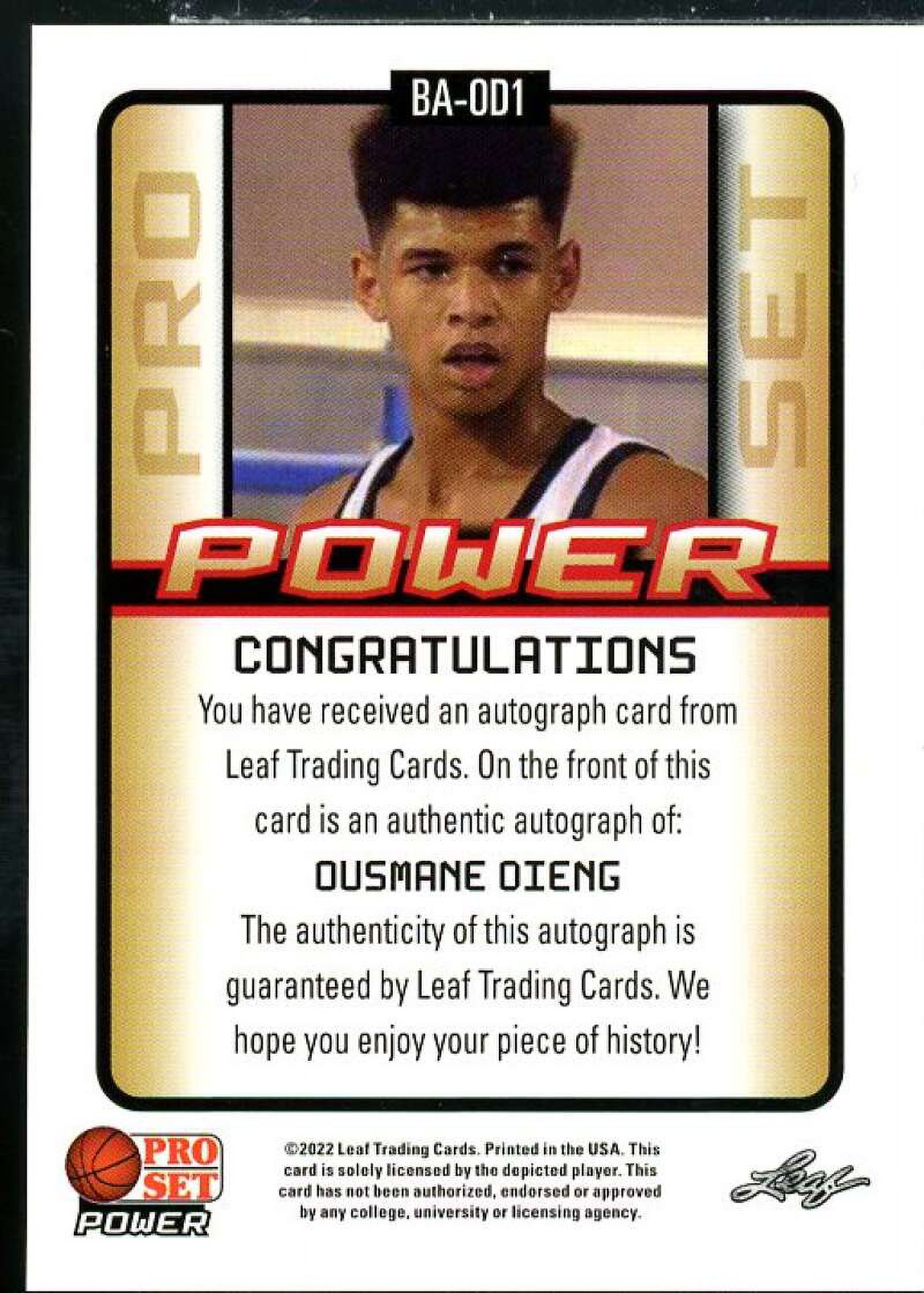 Ousmane Dieng Rookie Card 2021-22 Leaf Pro Set Power Platinum #BAOD1