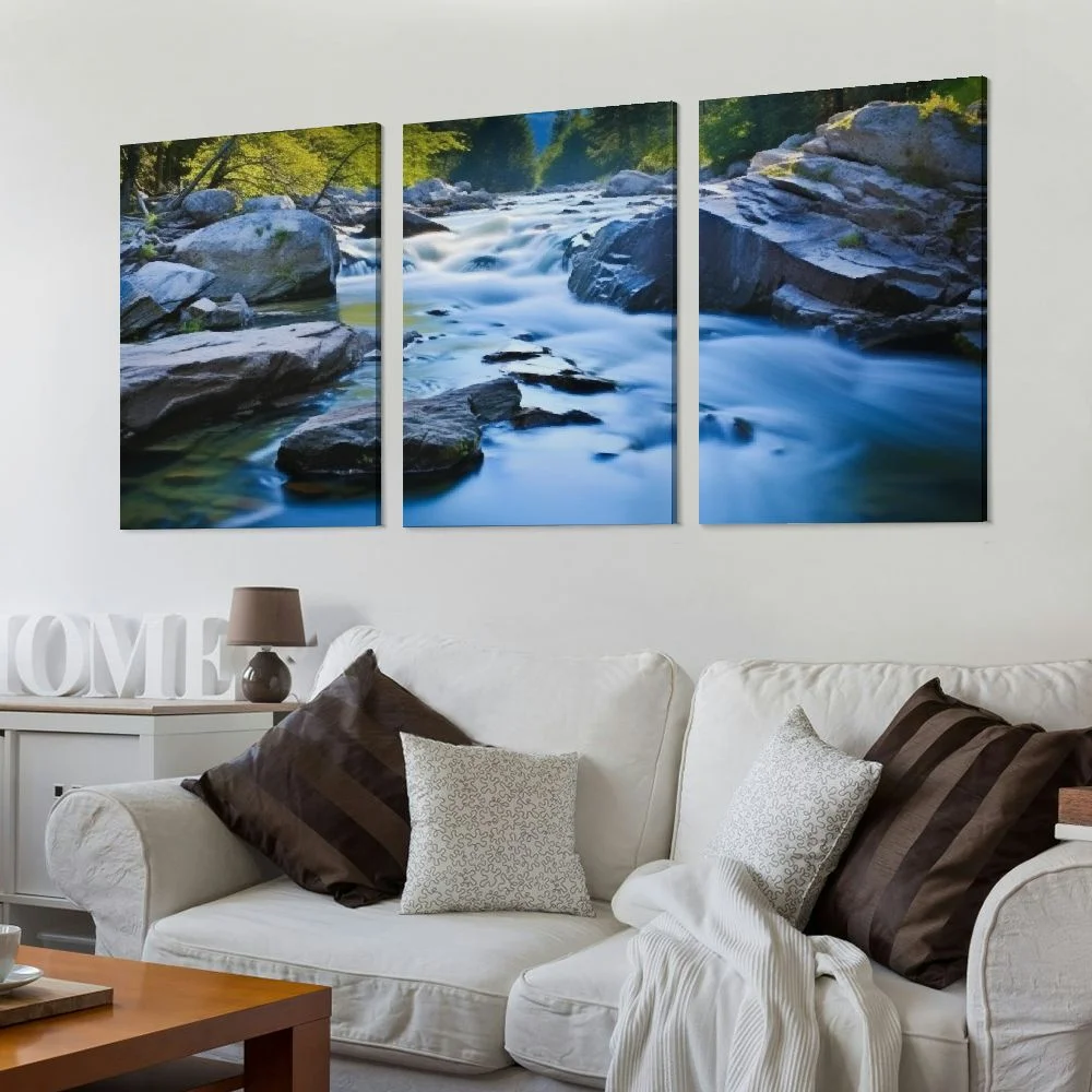 COMIO  Large Size Peaceful Dreamlike Waterfall Artwork Modern Nature Landscape Art Painting Picture Print Art Work for Walls Hotel Bedroom Interior Wall Decor 12''x16''X3 Panels