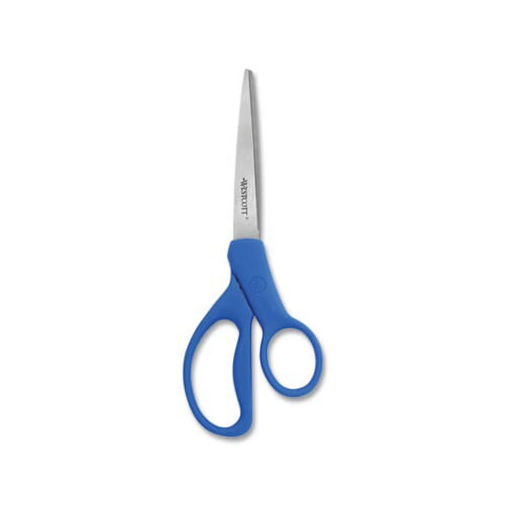Preferred Line Stainless Steel Scissors 8" Long, 3.5" Cut Length, Blue Straight Handles, 2/Pack