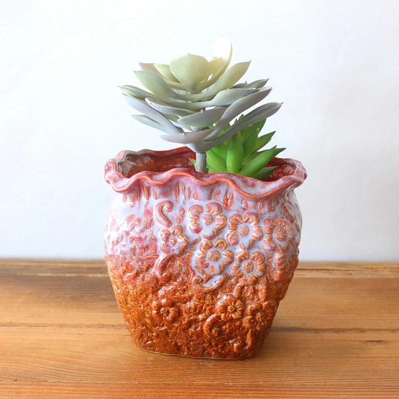 Ceramic Succulent Planter - Tree Stump Design Flower Pot for Succulents - Bonsai Pot