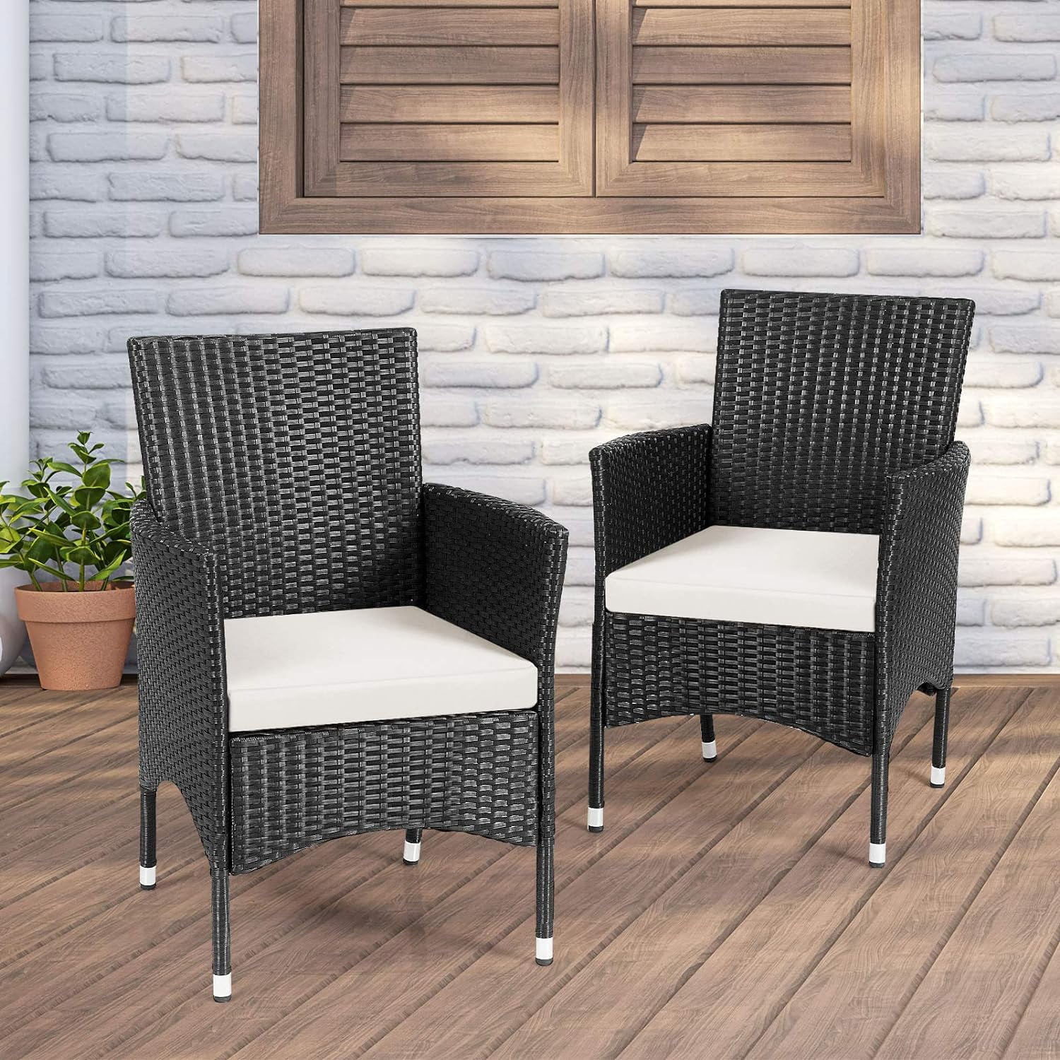 QYFZBIM Rattan Cushioned Chairs  Outdoor Wicker Dining Armchairs  Perfect for Porch  Patio and Balcony
