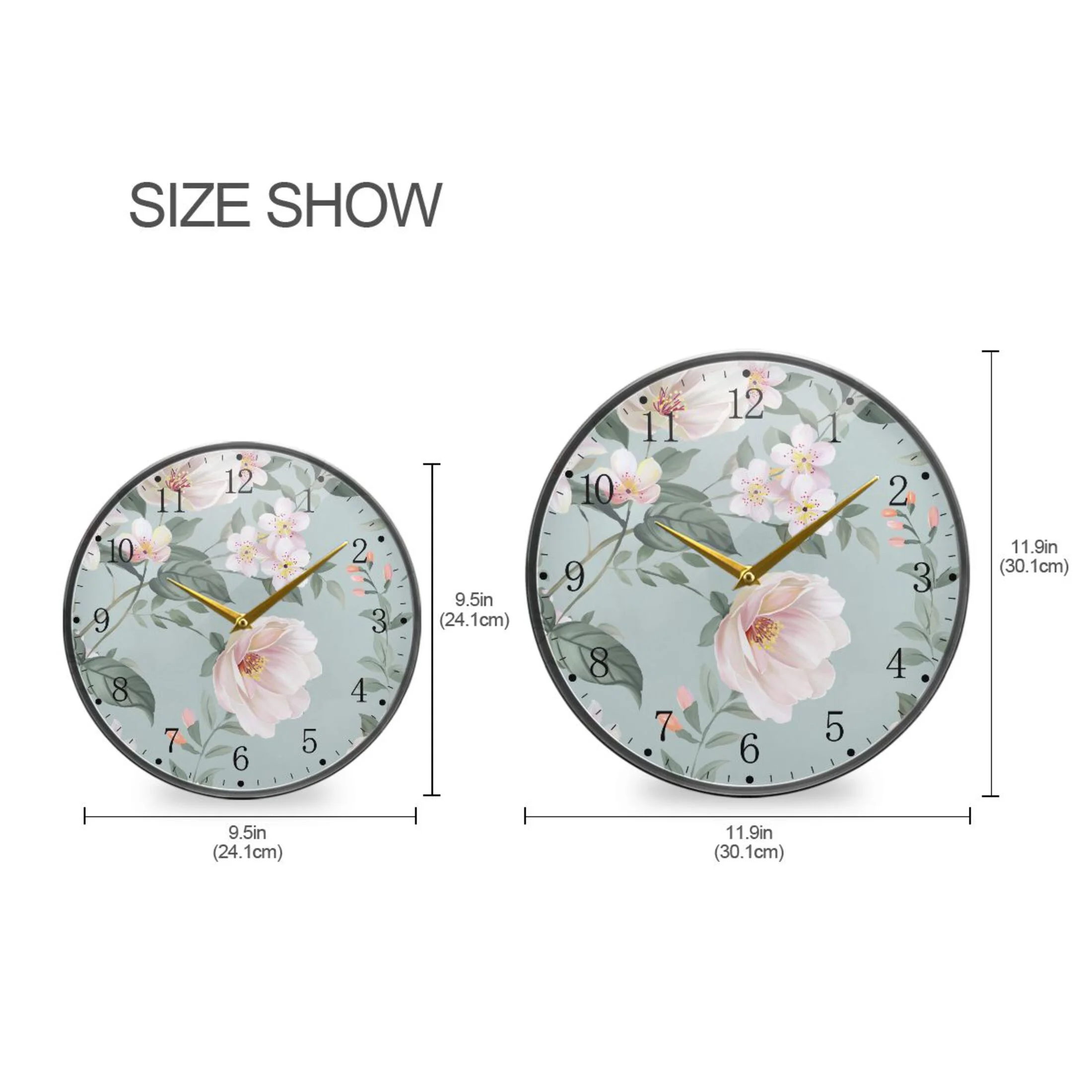 Watercolor Flowers on Blue Acrylic Wall Clocks Quiet Round Clock Battery Operated Non-Ticking Clock for Bedroom Kitchen Office Decorative 9.5 Inch