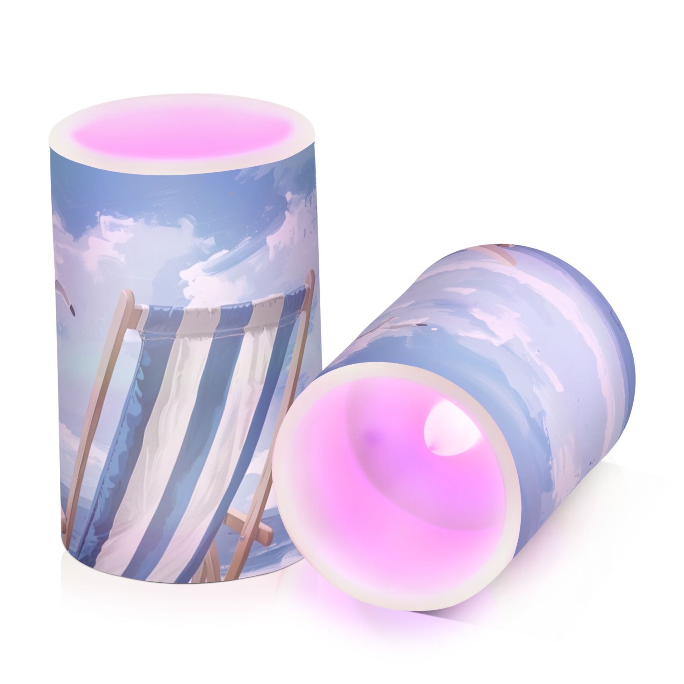 Seagull and Striped Beach Chair Flameless Candles with Remote Timer LED Battery Operated Flickering Candle Light for Festival Wedding Home Party