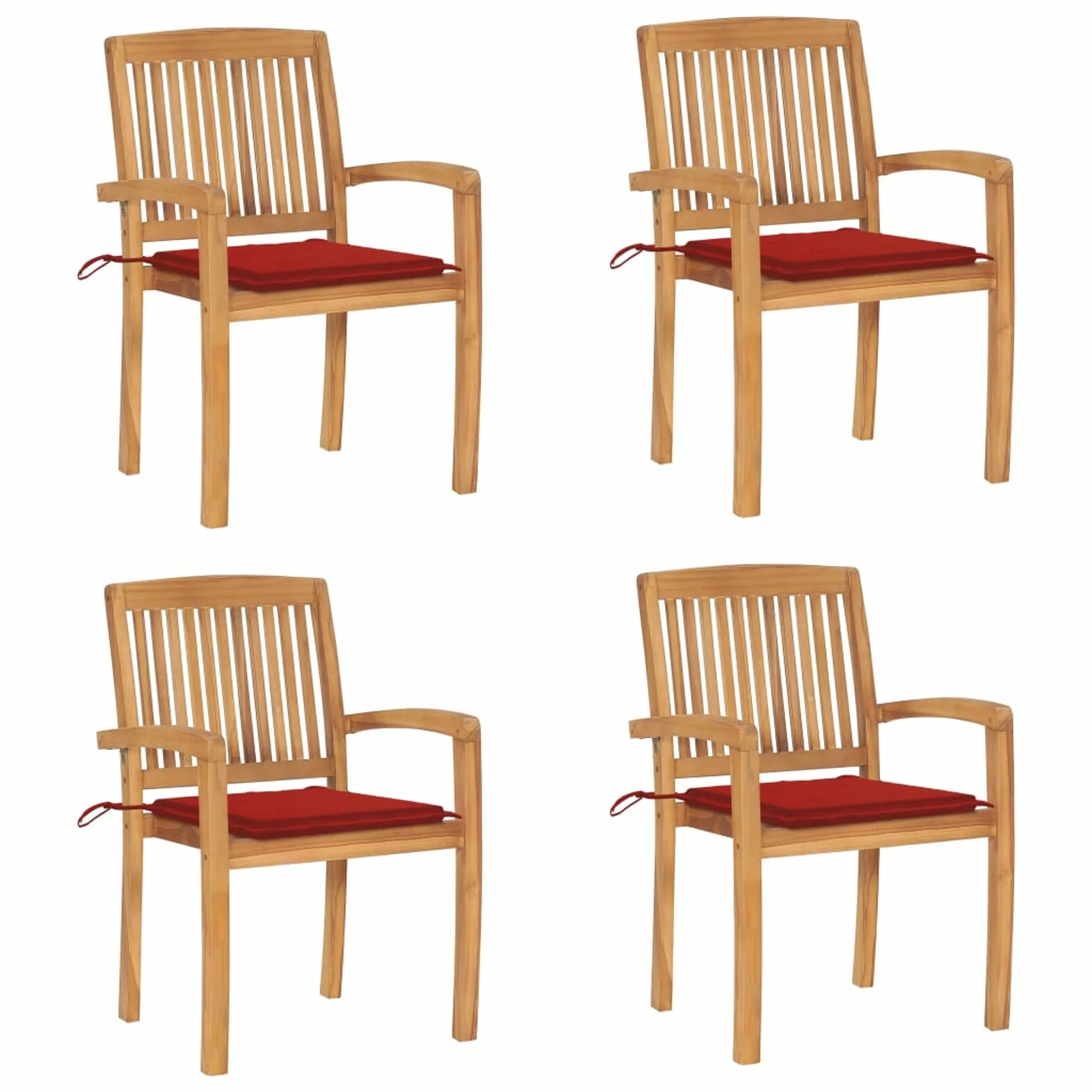 Suzicca Stacking Patio Chairs with Cushions 4 pcs Solid Teak Wood
