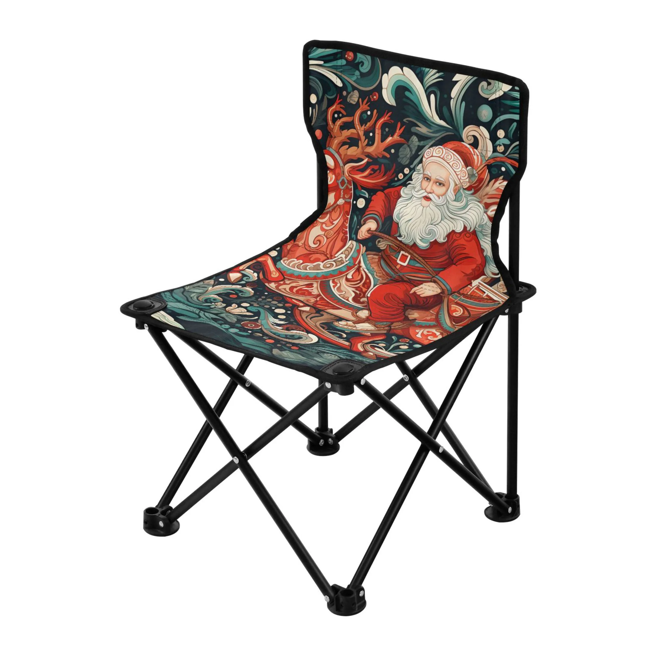 Christmas Santa with Deer Portable Camping Chair Outdoor Folding Beach Chair Fishing Chair Lawn Chair with Carry Bag Support to 220LBS