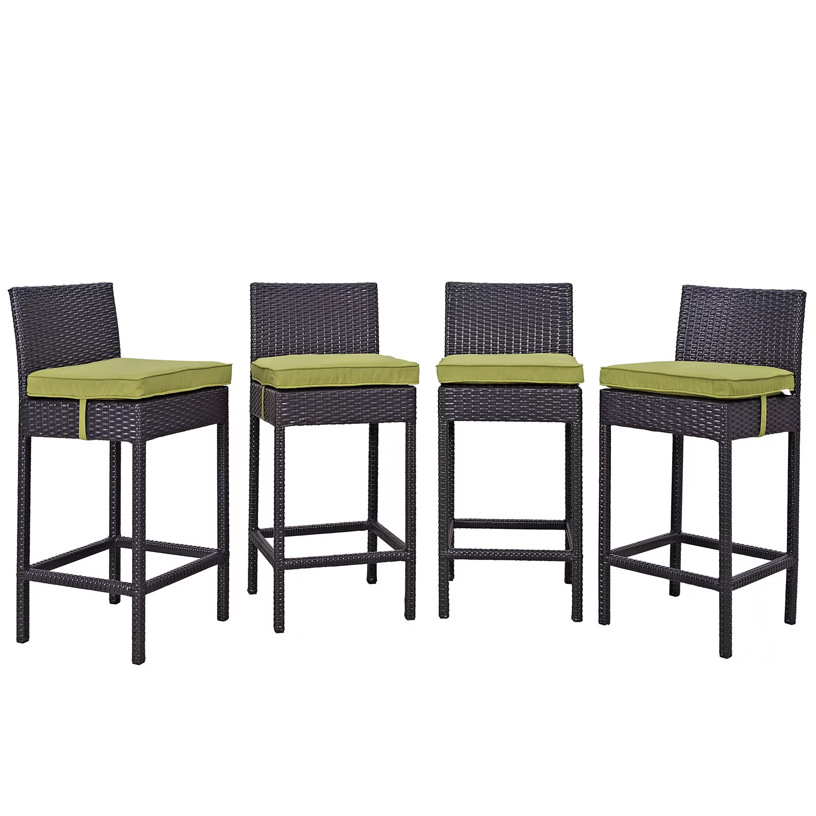 Modern Contemporary Urban Design Outdoor Patio Balcony Four PCS Pub Bar Chairs Set, Green, Rattan