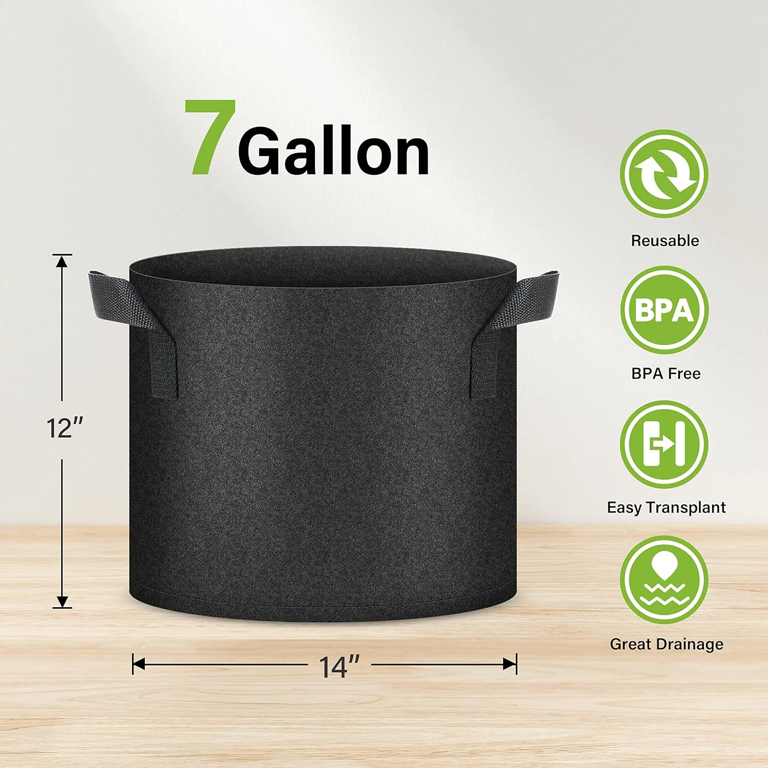 Nvzi Plant Grow Bags 7 Gallon, Tomoato Planter Pots 5-Pack with Handles, Aeration Nonwoven Fabric, Heavy Duty Gardening Planter for Vegetable, Herbs and Flowers, Black