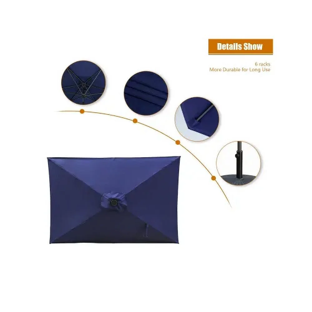 Buumin Rectangular Patio Umbrella 6.5 ft. x 10 ft. with Tilt, Crank and 6 Sturdy Ribs for Deck, Lawn, Pool in NAVY BLUE