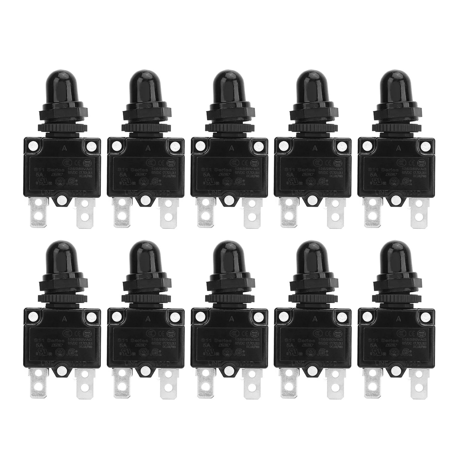 Automatic Reset Relay Fuse, 5a Manual Reset Relay 10Pcs Hand Reset Relay PC and Silver Waterproof Circuit Breaker Overload Protection 125 250 VAC 65 VDC 50 60 Hz