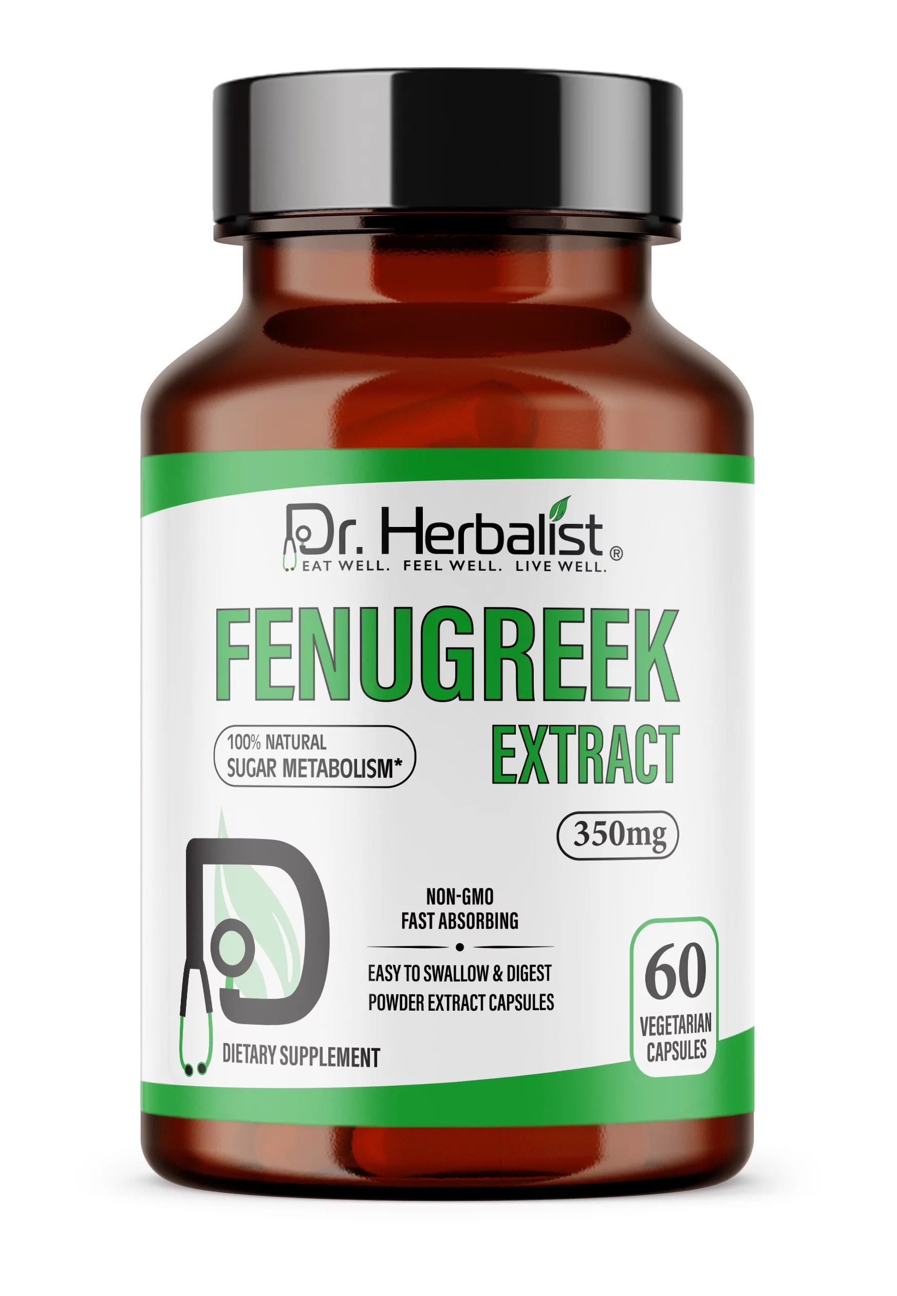 Dr. Herbalist Fenugreek Extract 350mg - 60 Capsules| Non-GMO | Fasting Absorbing | Vegetarian