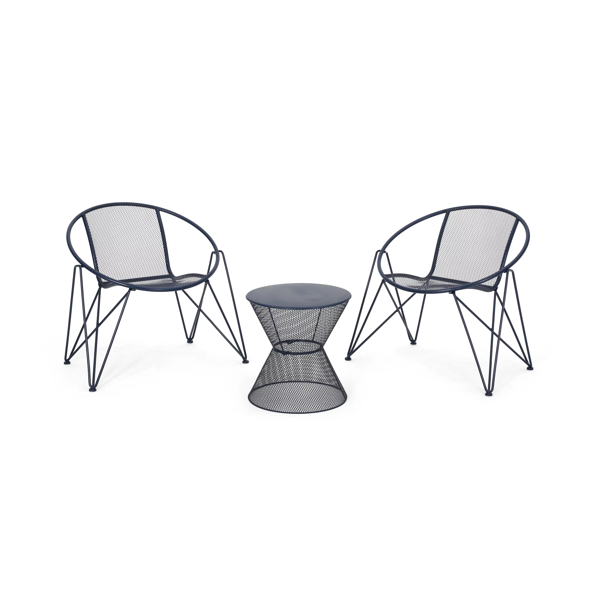 GDF Studio Newport Outdoor Metal Mesh 3 Piece Chat Set, Matte Navy Blue