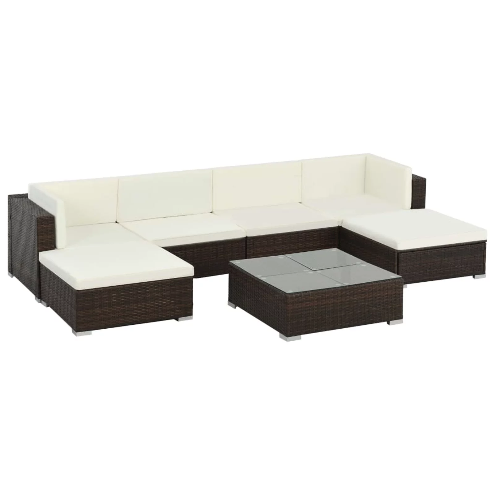 Walmeck 7 Piece Patio Set with Cushions Poly Rattan Brown