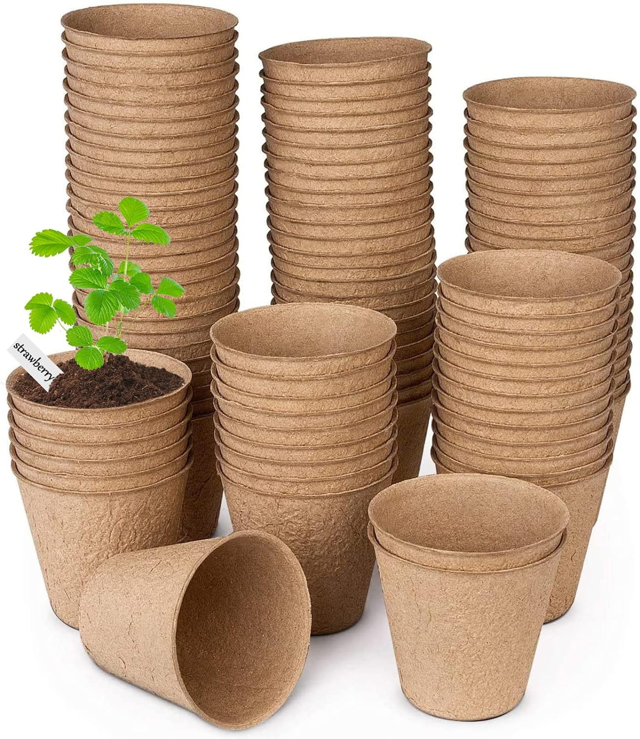 Zhuge 50 Pcs Thickened Peat Pots, 3.15 inches Biodegradable Eco-Friendly Plant Seedling Starters Kit, Seed Germination Trays