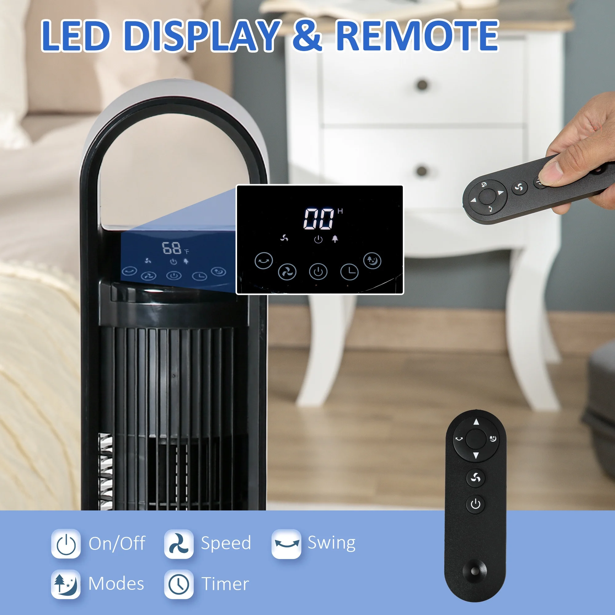 Sleek Tower Fan with Remote Control - Stay Cool and Comfortable